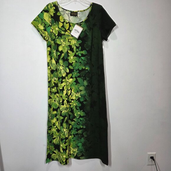 Bob Mackie Dress Medium P Petite Green Ombre Floral Art to Wear Boho Maxi NEW - Picture 1 of 6